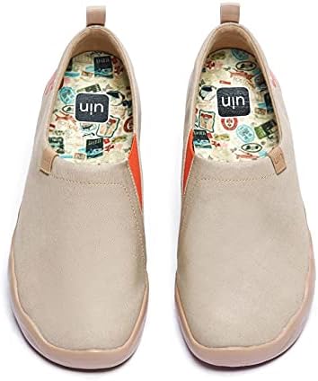 UIN Women's Slip Ons Canvas Lightweight Flats Sneakers Walking Casual Loafers Solid Color Travel Shoes Oxford Tan (8.5)