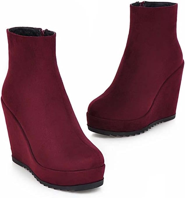 Woman Fashion Wedge Heel Ankle Boots Nubuck leather Platform Zipper Booties