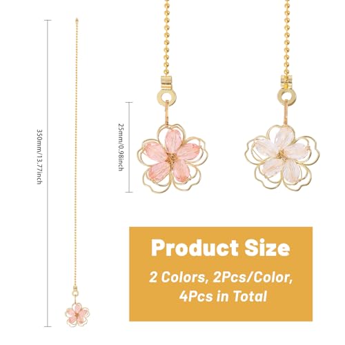 Image of GLOBLELAND 4 Pcs Flower Ceiling Fan Pull Chain Alloy Glass Ceiling Fan Extension Ornaments Light Pull Chain with Connector for Ceiling Light Fans
