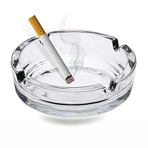 Glazen asbakken voor sigaretten ronde outdoor solide eenvoudige en praktische transparante draagbare decoratieve moderne asbak voor thuiskantoor binnen buiten pubs patio gebruik (Pack van 1)