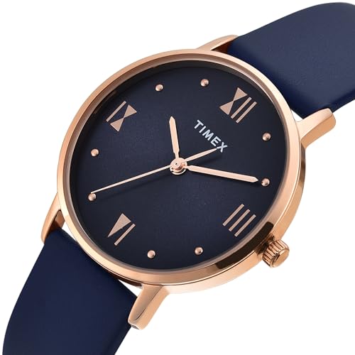 Image of TIMEX Analog Watch for Women with Blue Round Dial & Blue Leather Strap Band Water Resistant Women's Wrist Watches - TWEL15622