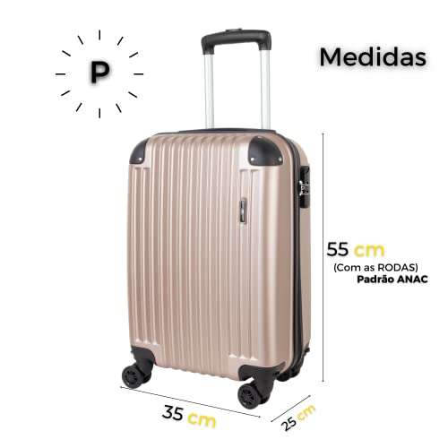 Mala De Bordo C/Rodinhas - ANAC 10kg Fibra Rígida - 1un - P Cor:Dourado 8113