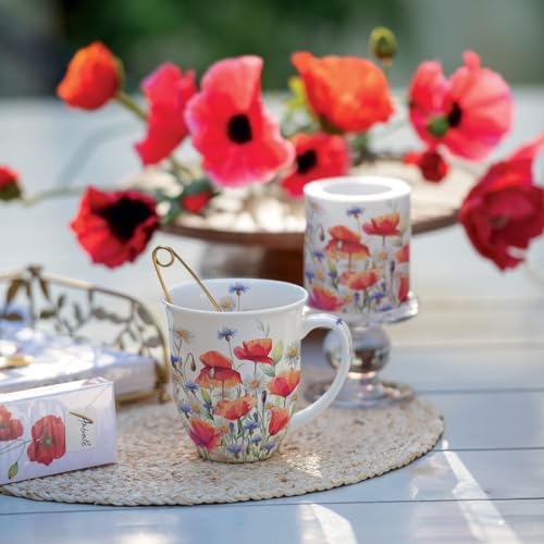 Ambiente Kaffeetasse Henkelbecher Teetasse Mug 0,4 l Fine Bone China Porzellan Mohnblumen Kornblumen Wiese Serie poppies and cornflowers – Ansicht 2