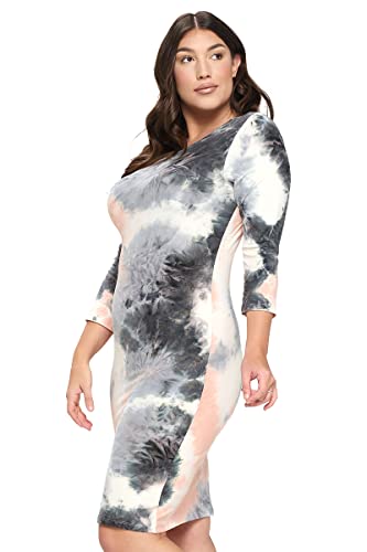 Image of ICONOFLASH Women's 3 /4 Sleeves Midi Bodycon Dress Crew Neck Fitted Dresses with Plus Size Options