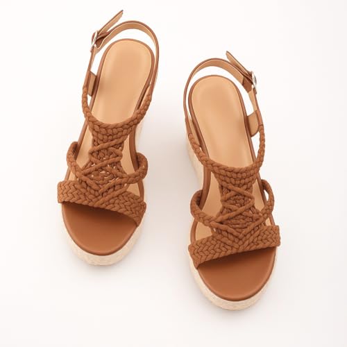 Wedges Sandals Platform Raffia Espadrilles for Women Dressy Comfortable Beach Wear Open Toe Wedge Heels Bohemian Summer Dress Sandal for Causal Tropical Vacations Weddings sandalias de plataforma para mujer Brown Size 9 — view 5