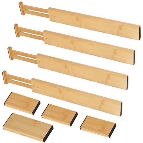 Leiptes 8 Piezas Separadores de Cajones Ajustables Organizador de Divisores de Cajones de Bambú Separador Cajones Ajustable Madera para Cocina Tocador Dormitorio Baño(Ajustable43-56cm)