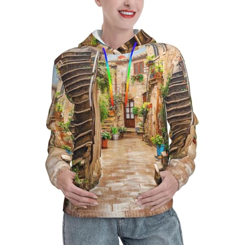 Sweat à capuche EdWal coupe ajustée pour femme avec imprimé toscane et poche