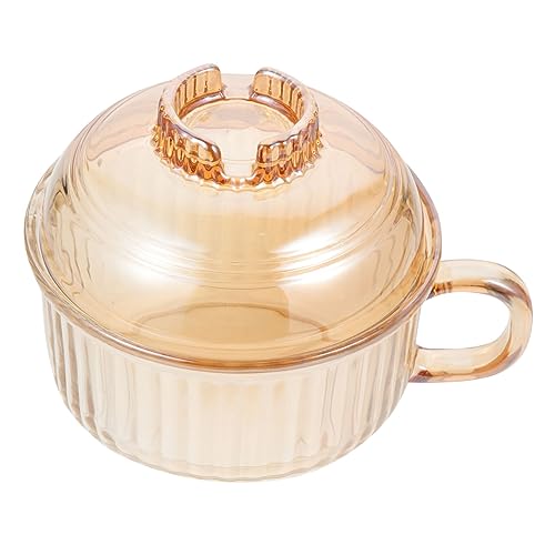 Lurrose 蓋付き耐熱ガラススープボウル 琥珀色縦条柄 多用途蒸し器対応スチューボウル 家用ラーメン丼 フルーツデザートヨーグルト保存に