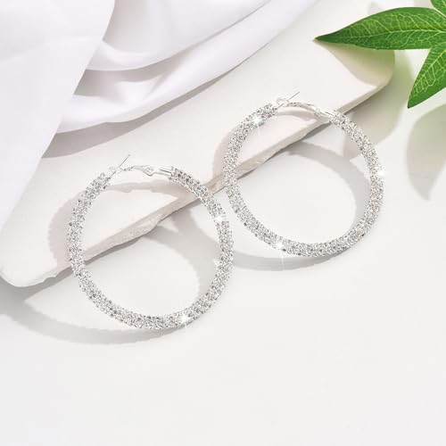 Multcolors Cubic Zirconia Hoop Earrings For Women Statement Oval Rhinestone Hoop Earrings 14K Gold Plated Chunky Hoop Earrings Dainty Lightweight Big Earrings Trendy Jewelry (55MM/45MM)3