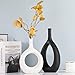 Black White Ceramic Vase Set 2,Modern Hollow Circle with Hole Flower Vase for Home Decor,for Table Centerpieces,Farmhouse,Fire Place,Living Room,Bedroom,Office,Bookshelf,Rustic Decor