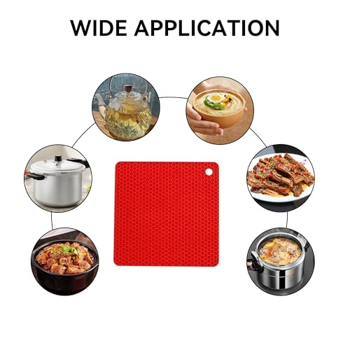 Image of Silicone Trivet Mats,Heat Resistant Pot Holders, Multipurpose Non-Slip Hot Pads for Kitchen Potholders, Hot Dishers, Jar Opener, Spoon Holder, Food Grade Silicone(red Size Square 7.1''x7.1'')