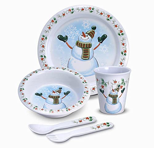 Pfaltzgraff Winterberry Melamine 5 Piece Kids Snowman Dinnerware Set