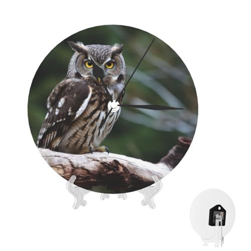 Pendule murale design avec illustration de hibou mecanisme quartz silencieux
