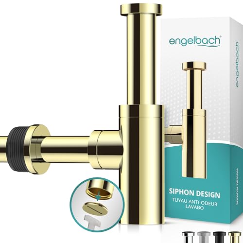 Engelbach® Siphon design lavabo salle de bain - 1 1/4 x 32 mm réglable avec ouverture de nettoyage - modèle universel avec manchette en caoutchouc anti-odeur