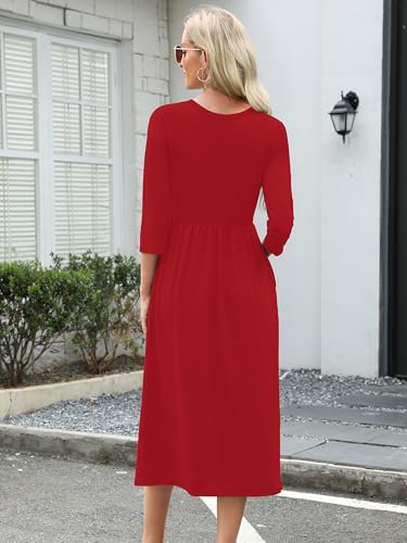 Image of Heymoments Women's Casual 3 /4 Sleeve Midi Dress Crewneck A Line Tiered Flowy Loose Travel Long Dresses with Pockets