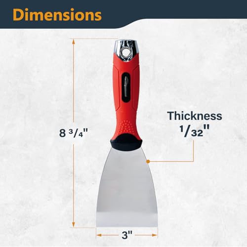 Image of POWERTEC 3-Inch Stainless Steel Drywall Joint Knife - Flexible Blade, Soft Grip, for Patching, Taping, Scraping (72171)