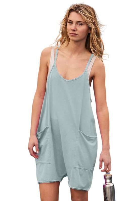Haibang Salopette Donna Estiva Scollo a V Tute Corte Donna Senza Maniche Allentata Casual Jumpsuit con Tasche Morbida Monopezzi e Tutine Elegante Overall Rompers Pantaloncini Spiaggia Vacanza Outfit