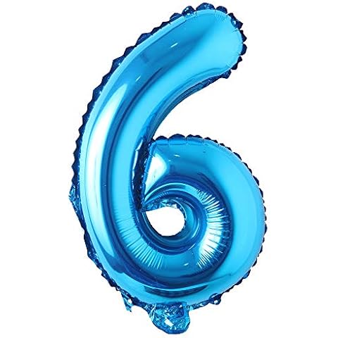 16" inch Single Blue Alphabet Letter number Balloons Aluminum Hanging Foil Film Balloon Wedding Birthday party decoration banner Air Mylar Balloons (16 inch Pure Blue 6) Cover