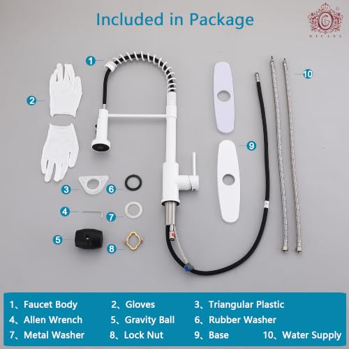 Image of Kitchen Faucet - Pull Down Sprayer,High arc Commercial Stainless Steel Kitchen Sink Faucet White
