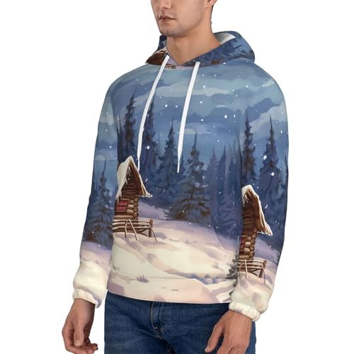 Men's Fleece Pullover Hoodie Long Sleeve Hooded Cabin in the woods Sweatshirt Casual Shirts With Pockets Small Black3