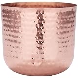 MyGift 6.5 Inch Vintage Hammered Copper-Tone Metal Flower Pot Indoor Plant Container, Decorative Cylindrical Succulent Planter with Flared Rim, Handcrafted in India