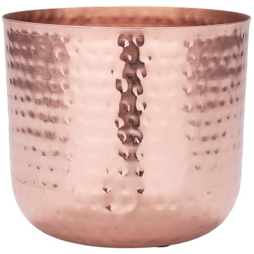 MyGift 6.5 Inch Vintage Hammered Copper-Tone Metal Flower Pot Indoor Plant Container Decorative Cylindrical Succulent Planter with Flared Rim Handcrafted in India