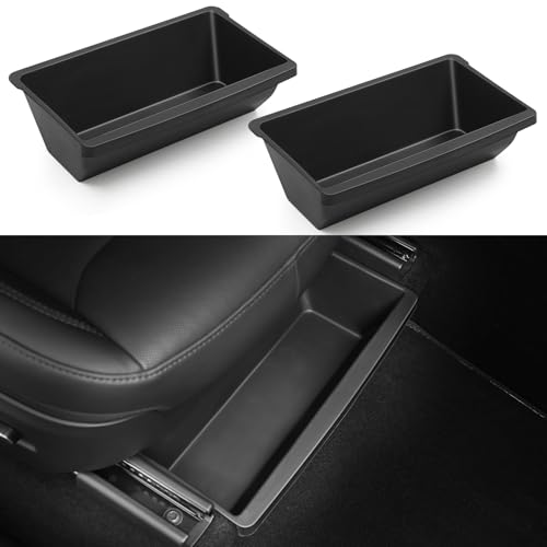 Abystar Under Seat Storage Box for 2026 Tesla Model Y Juniper Hidden Organizer Tray for Front Passenger Seat Custom Fit Interior Accessory for Tesla New Model Y Juniper Anti-Slip & Durable