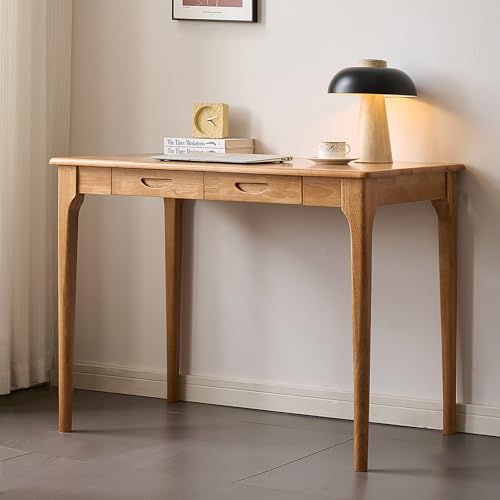 SHILAIYUNZ 40' Solid Wood Desk with Drawers, Small Home Office Writing Wooden Desk, Gaming & Computer Desk for Bedroom, Work Study Table for Small Space(Beech,40Inch)