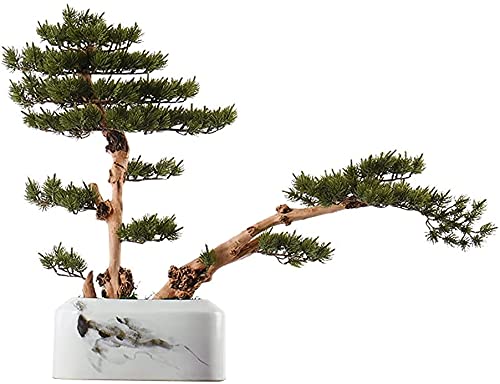 CAFIEDR Artificial Bonsai Pine Tree White Ceramic Flowerpot Fake Plant Silicone Coniferous Living Room Home Decoration.