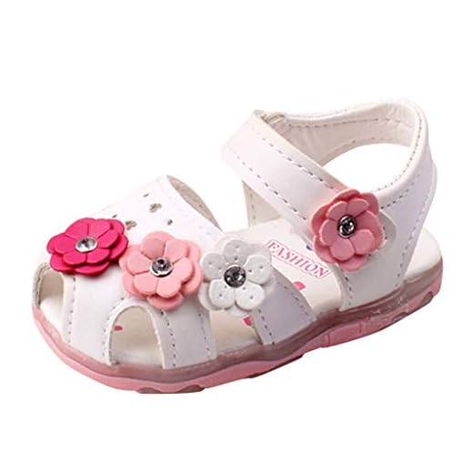 YWLINK Sandalias De NiñOs,Verano NiñAs Sandalias Moda Big Flower Flat Princess Shoes Zapatos De Playa,Fiesta Al Aire Libre La Boda Lindo Casuales Bohemia Baile Zapatos Romanos,Zapatos Con Luz LED
