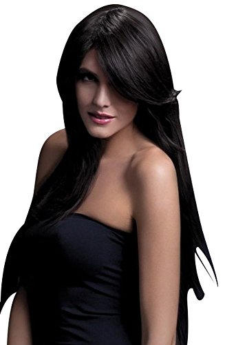 Smiffys Fever Kollektion, Amber Perücke, Braun, Lang, Glatt mit gefedertem Pony, 71cm / 28in Halloween