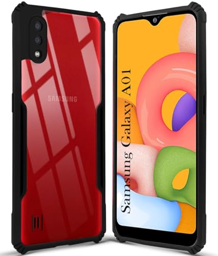 Image of Jkobi Back Case Cover for Samsung Galaxy A01 (Shockproof with Polycarbonate Clear Panel | Professional Black)