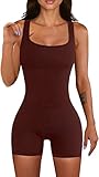 QINSEN Women Bodycon Rompers Seamless Stretch Sleeveless Going Out Short Jumpsuit Bronw M