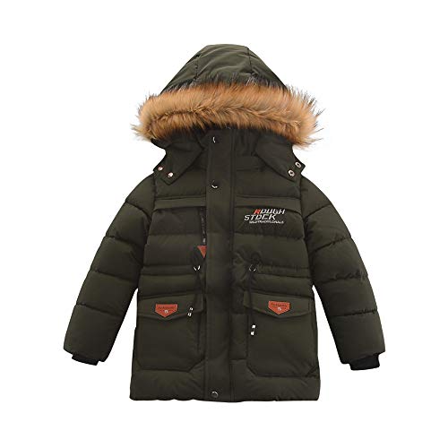 Abrigos acolchados de invierno para niños, chaqueta acolchada con cuello de piel sintética con capucha, abrigo alternativo de plumón de 5 a 12 años, Ejercito Verde, 11-12 Años Cover