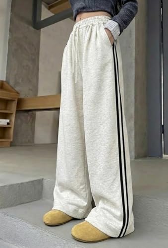 Image of dockstreet Straight Long Length Trouser Style Drawstring Contrast Belt Black and White Trackpant for Women /Trending, Relaxed Casual Lowers for Women