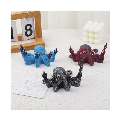Estatua decorativa pulpo azul gesto dedo medio miniatura 3
