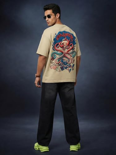 Image of Veirdo Oversized Baggy Fit Drop Shoulder Graphic Printed Design Half Sleeve T-Shirt for Men (Available Sizes: S to 2XL)