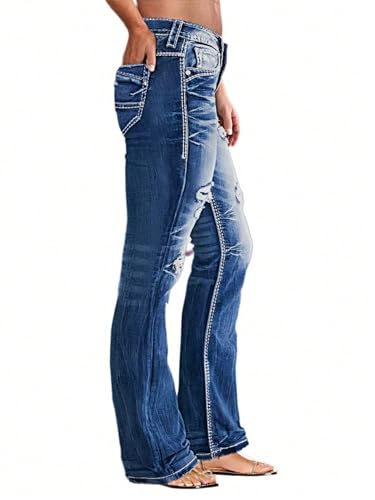 Bell Bottom Jeans for Women Stretch Distressed Ripped Flare Long Denim Pants Double-Button Closure Vintage Wash Boyfriend4