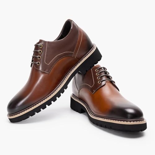 Image of CHAMARIPA Men's Height Increase Shoes - Built-in Custom Lift Insole - Breathable Calfskin for All-Day Wear - Business Casual & Formal Derby Elevator Shoes - Height Increasing 3.15 Inches