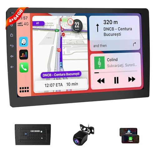 Haudio 9 Pulgadas Coche Radio,Coche Pantalla 2 DIN con Apple Carplay Inalámbrico & Android Auto, Cámara Marcha Atrás HD, Navegación GPS, Mirror Link, Radio SWC/Am/FM Adecuada Mayoría Coches 4+64 GB