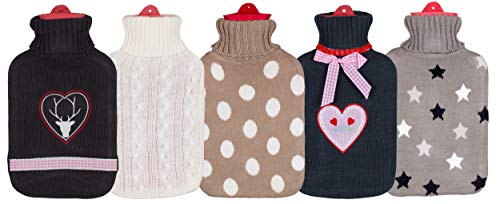 BRANDSSELLER Wärmeflasche Wärmekissen mit Strickmuster-Bezug - 1,6L - Creme/Strickdesign