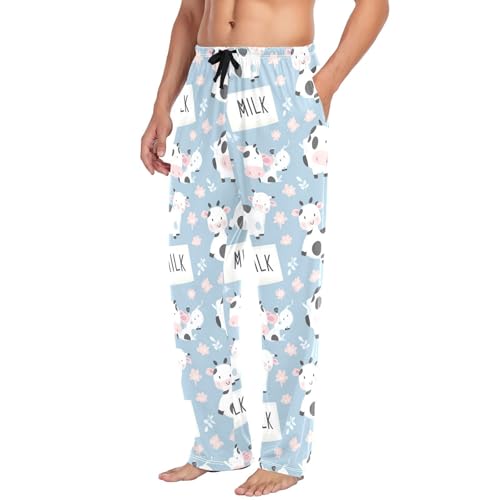 Cute Milk Cow (3) Men's Pajamas Pants Cotton Sleep Bottoms Pants Lounge Sleepwear - S4