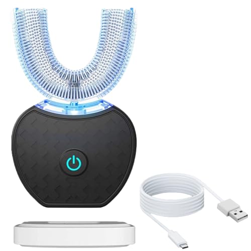 Cepillo De Dientes Eléctrico Sónico En U De 360° for Adultos, Cepillo De Dientes De Limpieza Automática De 360°, Diente Eléctrico Inalámbrico Ultrasónico, Herramienta De Limpieza(Black)