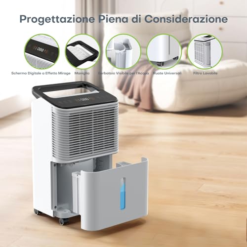 CONOPUPlus Deumidificatore 16L/giorno, Deumidificatore Casa Silenzioso, Controllo Centrale Intelligente, Modalità AUTO, Indicatore di Umidità, Timer 24H, Deumidificatore Portatile, Più Potente - 9