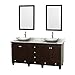 Wyndham Collection 72" Traditional Double Bathroom Vanity with White Carrera Marble Countertop, Arista White Carrera Marble Sinks and 24" Mirrors - Espresso