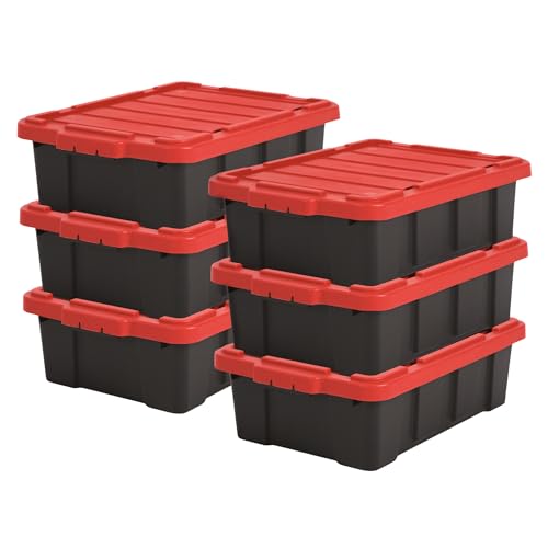 Iris Ohyama Heavy Duty Organisation Boxes, 25L, 6er-Set, Rot, Kompakt, Robust, Stapelbar, Aufbewahrungsbox, Für Garage, Regale, Umzug, Plastik, Utility, Werkzeugkiste, DDSKT-230