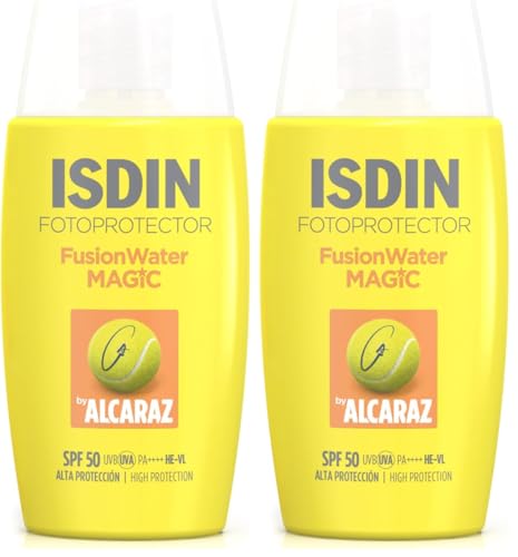 ISDIN Fotoprotección Fusion Water MAGIC by Alcaraz Protector Solar Facial de Textura Ultraligera y Fase Externa Acuosa con Efecto Refrescante, 50 ml (Paquete de 2)