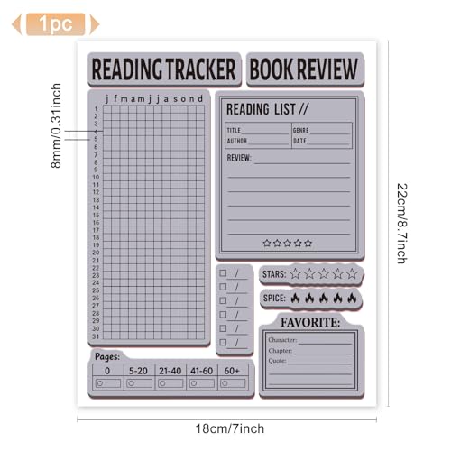 GLOBLELAND Rechteckiger Gummistempel für Buchbewertung, EVA-Material, Rot, 22x18cm, Leseverfolgung und Buchlistenmuster für Karten, Journaling, DIY-Basteln