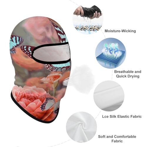 Balaclava para hombre, máscara para esquí y ciclismo con diseño de mariposa y flores, cubreboca para invierno miniatura 3
