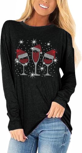 Womens Long Sleeve Christmas Tree Graphic Tees Casual Merry and Bright Snowflake Santa Claus T-Shirts Tops(26-79-A10,S)